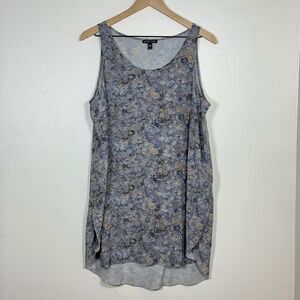 Eileen Fisher Women Icelandic Print Silk Tank Tunic M Gray Blue Marble Silk Top